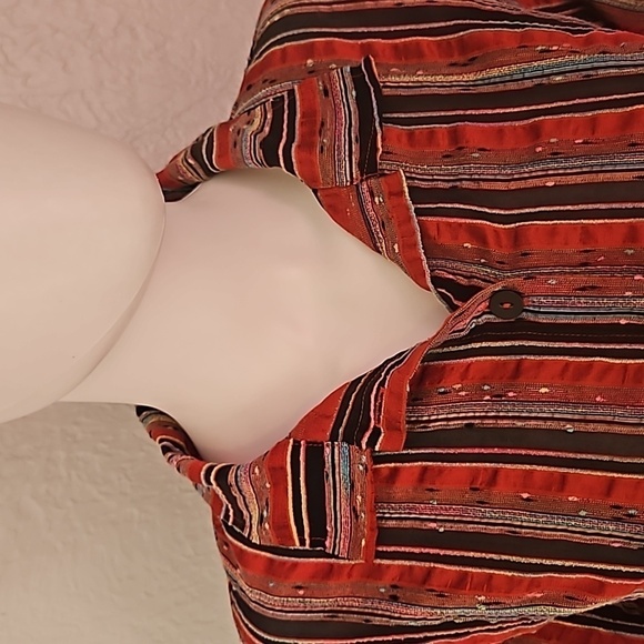 VTG CAROL TURNER Red Striped Lightweight Linen Button Down Shacket Shirt - Picture 5 of 8